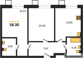 Планировка двухкомнатной(квартира) площадью 58.3 квадратных метров в “ЖК Бархат”