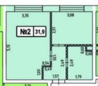 Планировка однокомнатной(квартира) площадью 31.9 квадратных метров в “ЖК Терра”