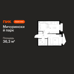Планировка однокомнатной(квартира) площадью 36.3 квадратных метров в ЖК “ЖК Мичуринский Парк”
