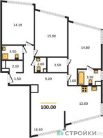 Планировка трехкомнатной(квартира) площадью 100 квадратных метров в “ЖК ROTTERDAM (Роттердам)”