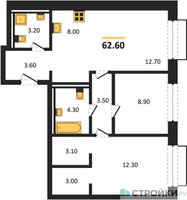 Планировка двухкомнатной(квартира) площадью 62.6 квадратных метров в “ЖК Равновесие”