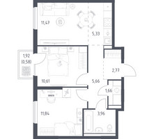 Планировка двухкомнатной(квартира) площадью 53.88 квадратных метров в “ЖК Горки Парк”