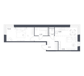 Планировка однокомнатной(квартира) площадью 49.24 квадратных метров в ЖК “ЖК Квартал Строгино”