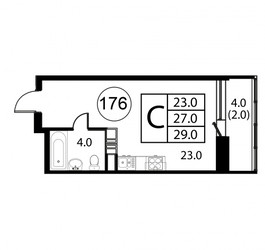 Планировка студии(квартира) площадью 29 квадратных метров в ЖК “ЖК Космос”