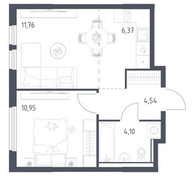 Планировка однокомнатной(квартира) площадью 37.72 квадратных метров в ЖК “ЖК Пригород Лесное”