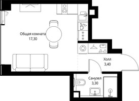 Планировка студии(квартира) площадью 24 квадратных метров в “ЖК Веер”