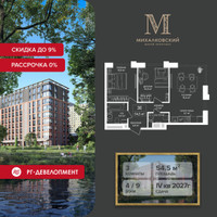 Планировка трехкомнатной(квартира) площадью 54.5 квадратных метров в “ЖК Михалковский”