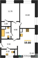 Планировка двухкомнатной(квартира) площадью 59.8 квадратных метров в “ЖК Voxhall (Воксхолл)”