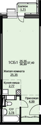 Планировка студии(квартира) площадью 37.8 квадратных метров в ЖК “ЖК Соболевка”