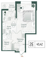 Планировка однокомнатной(квартира) площадью 46.95 квадратных метров в “ЖК Рига Хиллс”