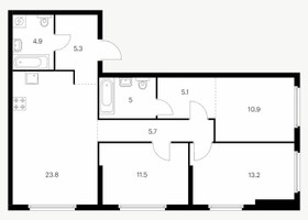 Планировка трехкомнатной(квартира) площадью 85.5 квадратных метров в “ЖК Барклая 6”