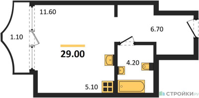 Планировка студии(квартира) площадью 29 квадратных метров в ЖК “ЖК Союз (СВАО)”