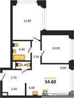 Планировка двухкомнатной(квартира) площадью 54.6 квадратных метров в “ЖК НАЗАРÉ (Мангазея в Богородском)”