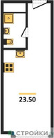 Планировка студии(апартаменты) площадью 23.5 квадратных метров в “ЖК Nametkin Tower (Наметкин Тауэр)”