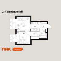 Планировка однокомнатной(квартира) площадью 34.9 квадратных метров в “ЖК 2-й Иртышский”