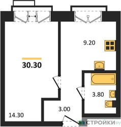 Планировка однокомнатной(квартира) площадью 30.3 квадратных метров в ЖК “Лесная Коллекция”