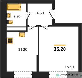 Планировка однокомнатной(квартира) площадью 35 квадратных метров в ЖК “ЖК Пушкино Град”
