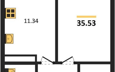 Планировка однокомнатной(квартира) площадью 35.53 квадратных метров в ЖК “ЖК Новотомилино”