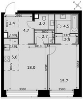 Планировка двухкомнатной(квартира) площадью 59.5 квадратных метров в “ЖК Амбер Сити”