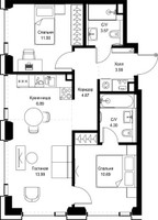 Планировка двухкомнатной(квартира) площадью 59.4 квадратных метров в “ЖК СЕТ”
