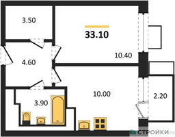 Планировка однокомнатной(квартира) площадью 33.1 квадратных метров в “ЖК Мытищи Парк”