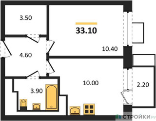 Планировка однокомнатной(квартира) площадью 33.1 квадратных метров в ЖК “ЖК Мытищи Парк”