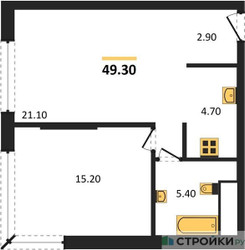 Планировка однокомнатной(квартира) площадью 49.3 квадратных метров в ЖК “ЖК VERY на Миклухо-Маклая (Вери на Миклухо-Маклая)”