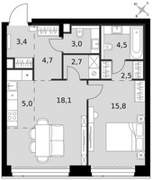 Планировка двухкомнатной(квартира) площадью 59.7 квадратных метров в “ЖК Амбер Сити”