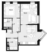 Планировка двухкомнатной(квартира) площадью 61.9 квадратных метров в “ЖК Crystal Трилогия (Кристал)”
