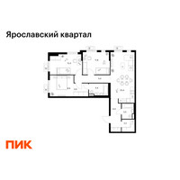 Планировка трехкомнатной(квартира) площадью 84.3 квадратных метров в “Ярославский квартал”