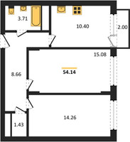 Планировка двухкомнатной(квартира) площадью 54.14 квадратных метров в “ЖК Катуар”