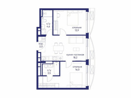 Планировка двухкомнатной(квартира) площадью 58.22 квадратных метров в “ЖК Остров”