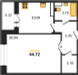 Планировка однокомнатной(квартира) площадью 44.72 квадратных метров в “ЖК Преображенская Площадь”