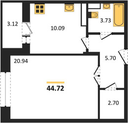 Планировка однокомнатной(квартира) площадью 44.72 квадратных метров в ЖК “ЖК Преображенская Площадь”