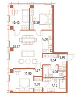 Планировка трехкомнатной(квартира) площадью 91.6 квадратных метров в “ЖК Симфония 34”