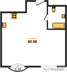 Планировка однокомнатной(квартира) площадью 40.98 квадратных метров в ЖК “ЖК Дом Достижение”