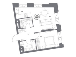 Планировка однокомнатной(квартира) площадью 50.1 квадратных метров в “ЖК Клубный дом КОСМО 4/22”