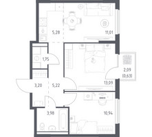 Планировка двухкомнатной(квартира) площадью 55.1 квадратных метров в “ЖК Горки Парк”