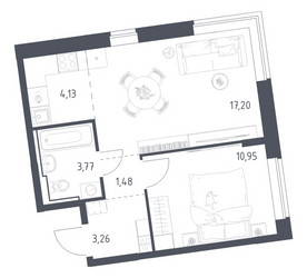 Планировка однокомнатной(квартира) площадью 40.79 квадратных метров в ЖК “ЖК Подольские кварталы”