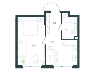 Планировка однокомнатной(квартира) площадью 36.6 квадратных метров в ЖК “ЖК Level Лесной”