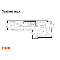 Планировка двухкомнатной(квартира) площадью 65 квадратных метров в “ЖК Зеленый парк”