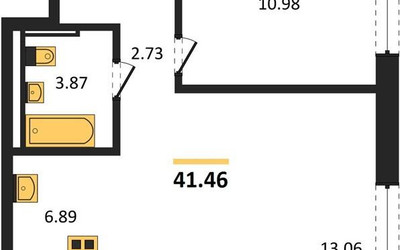 Планировка однокомнатной(квартира) площадью 41.46 квадратных метров в ЖК “ЖК Квартал Западный”