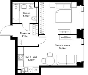 Планировка однокомнатной(квартира) площадью 39.78 квадратных метров в ЖК “Мультиквартал СИТИДЗЕН”