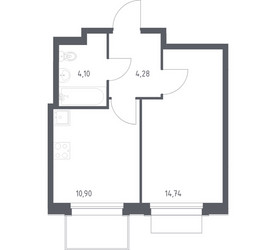 Планировка однокомнатной(квартира) площадью 34.02 квадратных метров в ЖК “ЖК Новое Внуково”