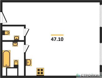 Планировка однокомнатной(апартаменты) площадью 47.1 квадратных метров в ЖК “ЖК Nametkin Tower (Наметкин Тауэр)”