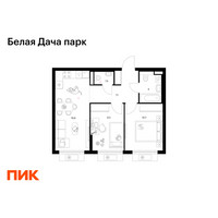 Планировка двухкомнатной(квартира) площадью 49.1 квадратных метров в “ЖК Белая Дача парк”