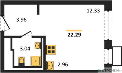 Планировка студии(квартира) площадью 22.29 квадратных метров в ЖК “ЖК Богдановский Лес”