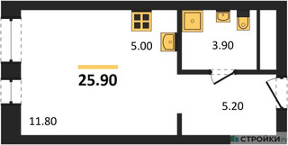 Планировка студии(квартира) площадью 25.9 квадратных метров в “ЖК Первый Московский”