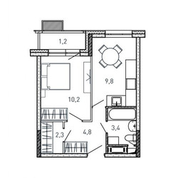 Планировка однокомнатной(квартира) площадью 31.7 квадратных метров в ЖК “ЖК Квартал Светлый”