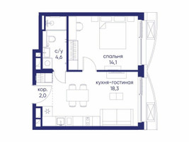 Планировка однокомнатной(квартира) площадью 39.02 квадратных метров в “ЖК Остров”